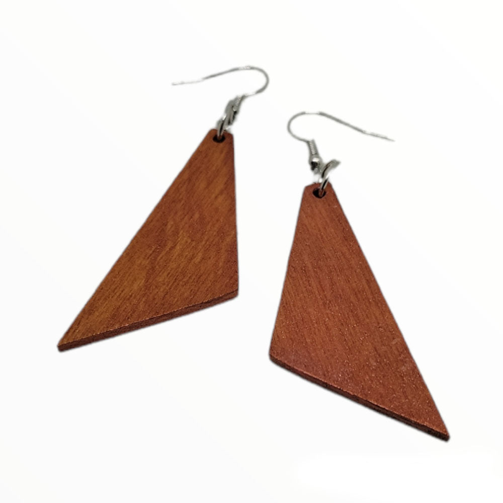 Hand Painted Wooden Triangle Dangle Earrings One Of A Kind